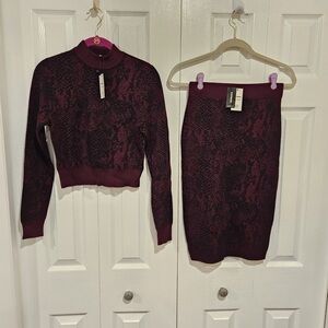 Express X Negin Mirsaleh Burgundy Snake Print Skirt Set